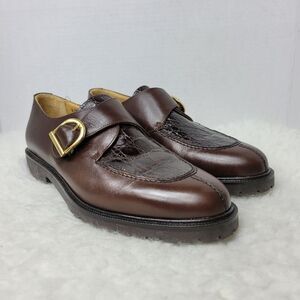 Magnanni For A.Taghi Men's Size 7.5 Monk Strap Buckle Brown Alligator Skin Shoes